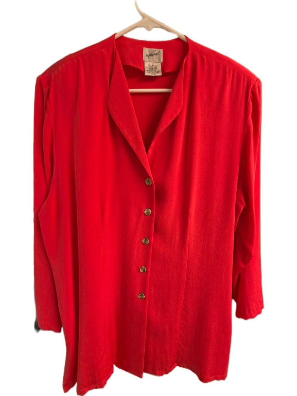 Vtg Jacqueline Ferrar Coral Pink Silk Shawl Collar Blouse Shacket 12